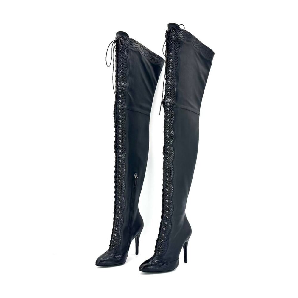 NEW Gucci Harriet Cruise 2023 Snake Emboss Over The Knee High Heel Boots 40